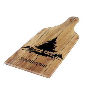 Planche À Découper Montagnes Arbres Bois rustique Nom de famille Verr