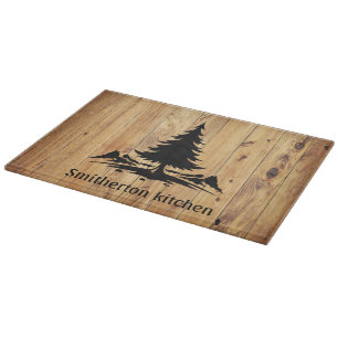 Planche À Découper Montagnes Arbres Bois rustique Nom de famille Verr