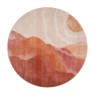 Planche À Découper Monts Boho en terre cuite, affiche abstraite.