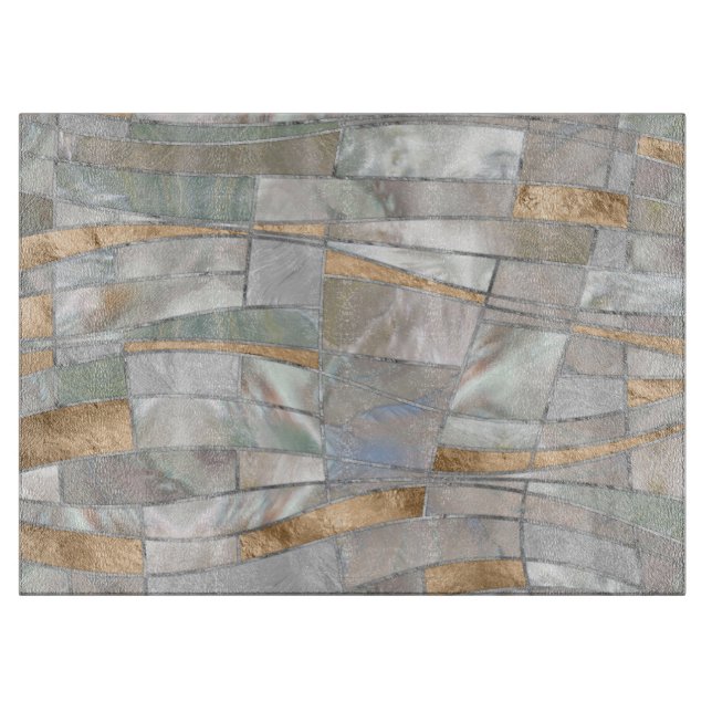 Planche À Découper Mosaic Waves Art - Pearl et Pastel Gold (Devant)