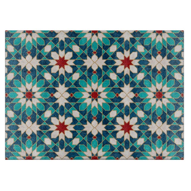 Planche À Découper Mosaïque marocaine de marbre blanc Turquoise bleu  (Devant)