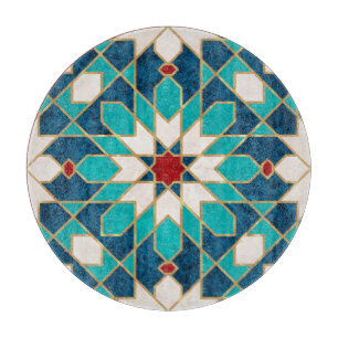Planche À Découper Mosaïque marocaine en marbre bleu blanc rouge 