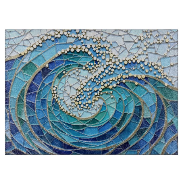 Planche À Découper Mosaïque Mer de Vagues Art (Devant)