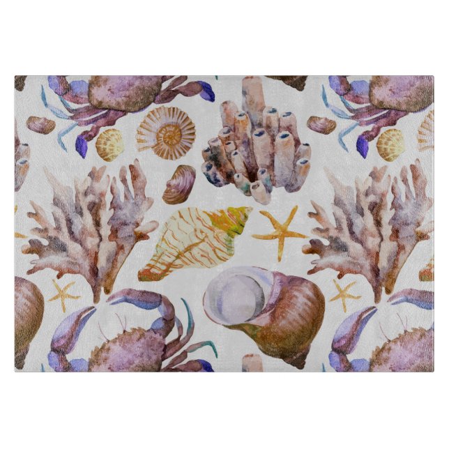 Planche À Découper Motif 4 de vie marine d'aquarelle (Devant)