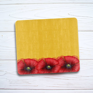 Planche À Découper Motif à fleurs de coquelicot rouge sur la moutarde