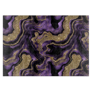Planche À Découper Motif agate pailleté or et violet élégant