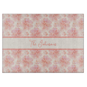 Planche À Découper Motif aquarelle florale abstraite pêche et rose
