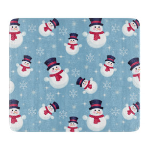 Planche À Découper Motif bleu de Noël avec des bonhommes de neige et
