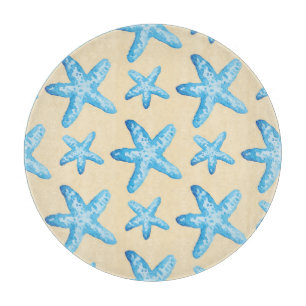 Planche À Découper Motif bleu d'étoiles de mer d'aquarelle