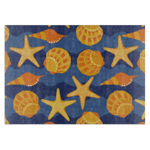 Planche À Découper Motif bleu et orange de coquillage