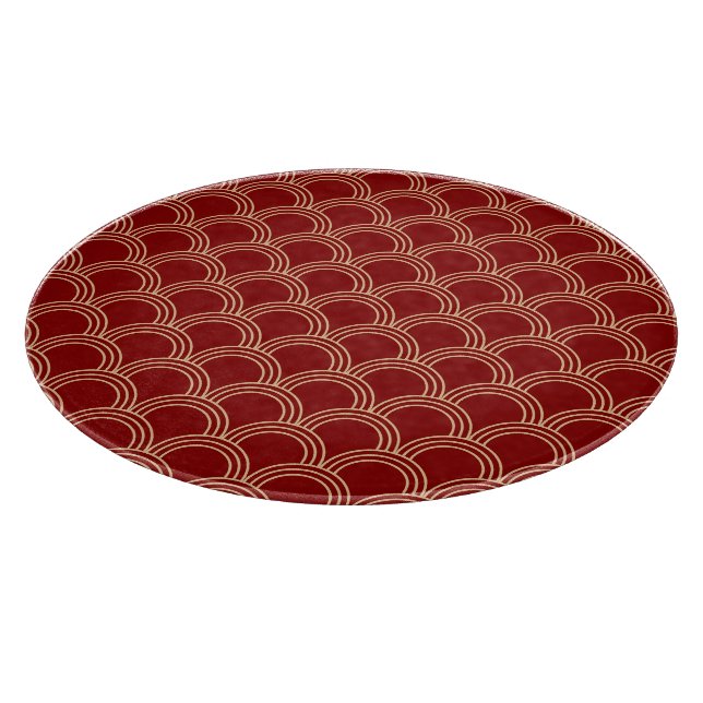 Planche À Découper Motif chinois traditionnel rouge et or (Coin)