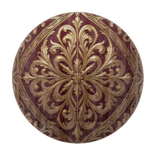 Planche À Découper Motif d'acanthe doré orné Baroque rouge profond