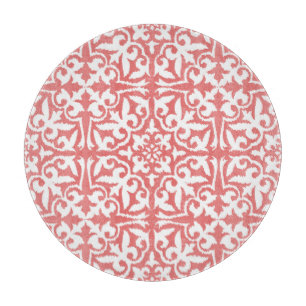 Planche À Découper Motif damassé Ikat - Rose corail et blanc