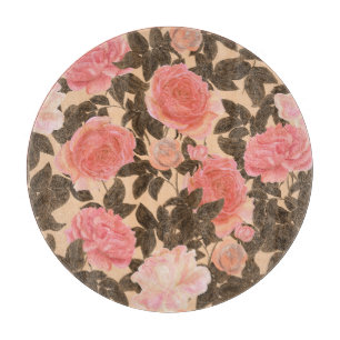 Planche À Découper motif d'aquarelle rose pêche vintage.