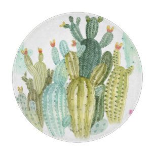 Planche À Découper Motif d'aquarelle vintage Cactus Blooming