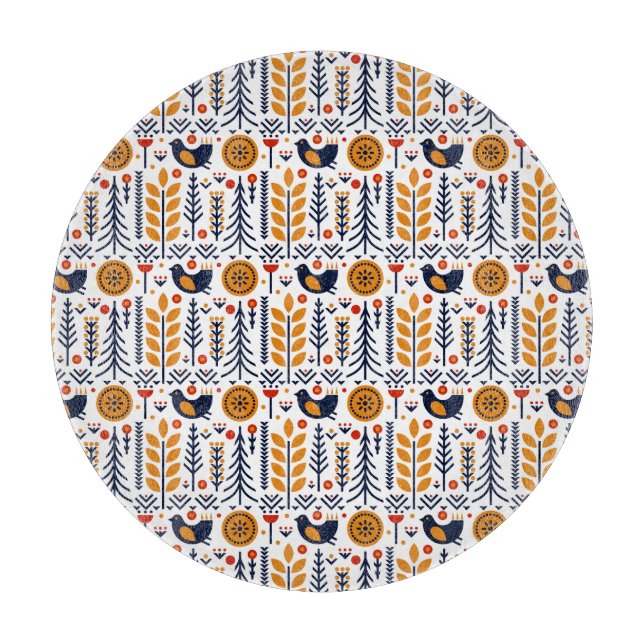 Planche À Découper Motif d'art populaire d'oiseau d'automne (Devant)
