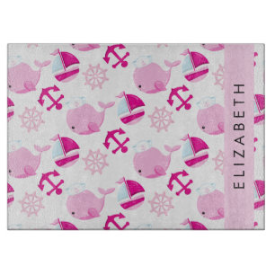 Planche À Découper Motif De Baleines, Baleines Roses, Votre Nom