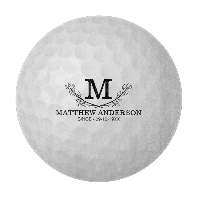 Planche À Découper Motif de balle de golf personnalisé Nom Monogramme (Devant)