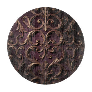 Planche À Découper Motif de défilement baroque orné violet profond or