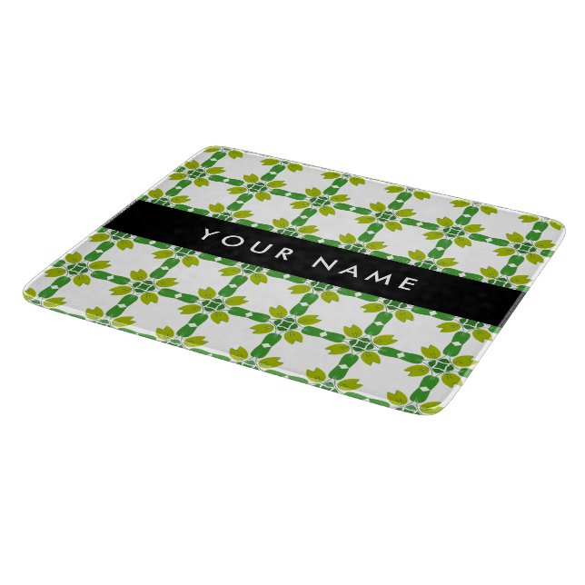 Planche À Découper Motif de feuille, feuilles vertes, votre nom (Coin)