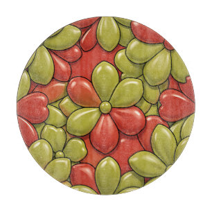 Planche À Découper Motif de fleur rouge vert gras pétale de coeur bri