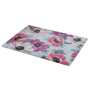 Planche À Découper Motif de fleurs de couleur d'élégance sur le bleu