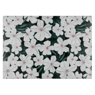 Planche À Découper Motif de fleurs tropical blanc