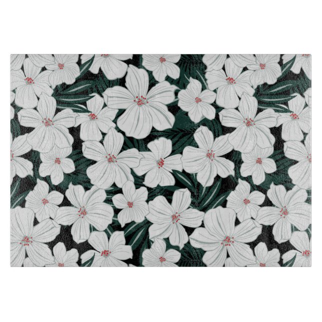 Planche À Découper Motif de fleurs tropical blanc (Devant)
