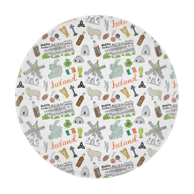 Planche À Découper Motif de griffonnage de croquis de l'Irlande (Devant)