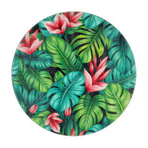 Planche À Découper Motif de jungle tropicale Monstera Heliconia