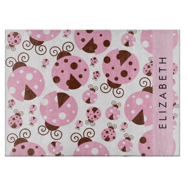 Planche À Découper Motif De Ladybugs, Ladybugs Rose, Votre Nom (Devant)