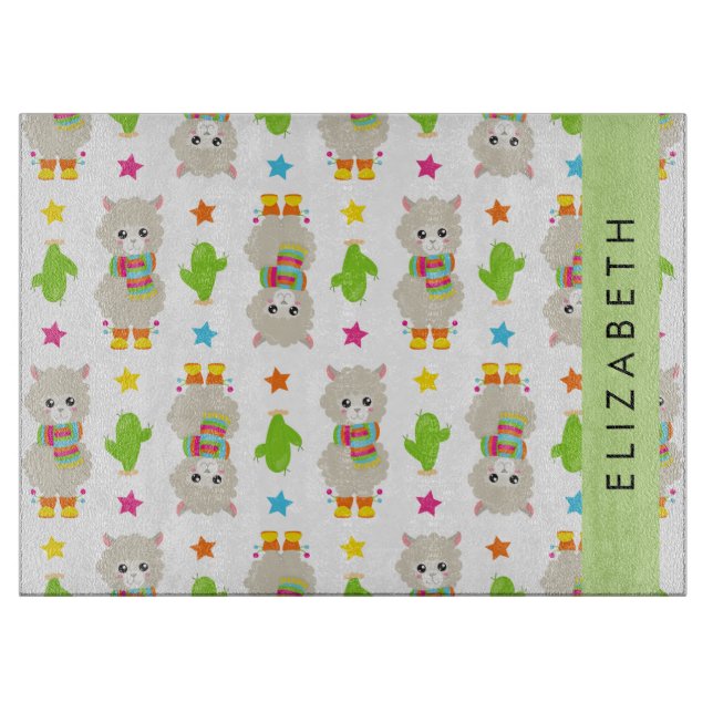 Planche À Découper Motif De Llamas, Alpacas, Cactus, Votre Nom (Devant)