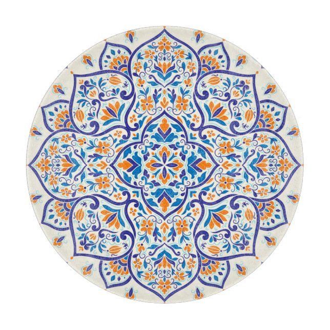 Planche À Découper Motif de luxe Orange Blue Ornament (Devant)