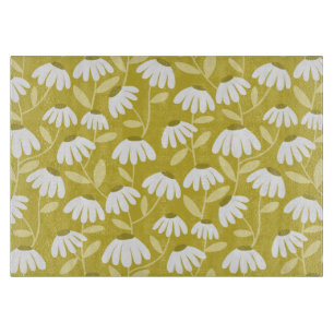 Planche À Découper Motif de marguerites florales or foncé et vert oli