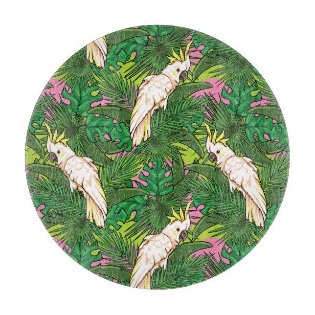 Planche À Découper Motif de perroquets avec Feuilles de palme (Devant)