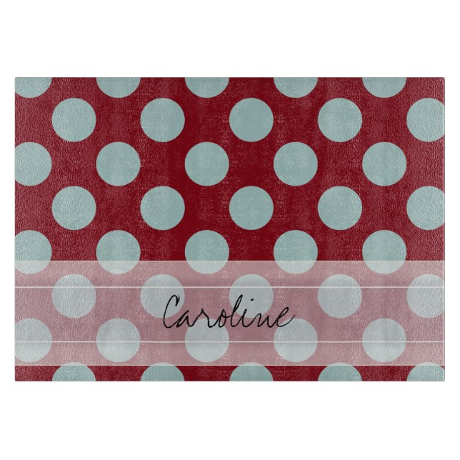 Planche À Découper Motif de point bleu-clair rouge-foncé de polka (Devant)