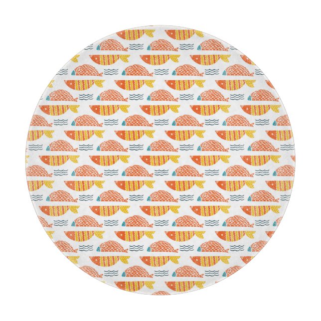 Planche À Découper Motif de poissons de natation d'art populaire (Devant)