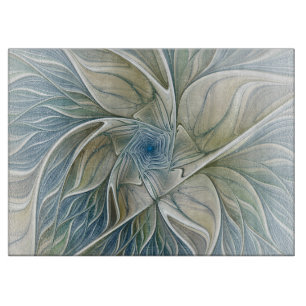 Planche À Découper Motif de rêve floral Abstrait Bleu Kaki Fractal
