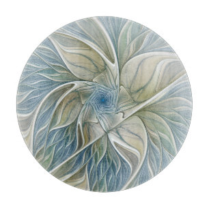 Planche À Découper Motif de rêve floral Abstrait Bleu Kaki Fractal