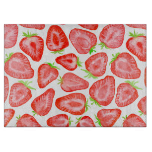 Planche À Découper Motif de tranches de fraise d'aquarelle