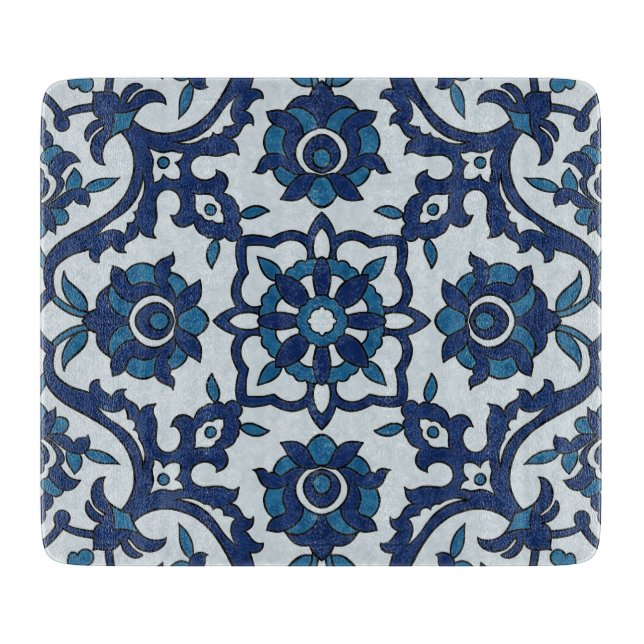 Planche À Découper Motif de tuiles florales Azulejos bleu-portugais (Devant)