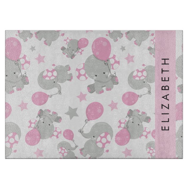 Planche À Découper Motif D'Eléphants, Eléphants Mignons, Votre Nom (Devant)