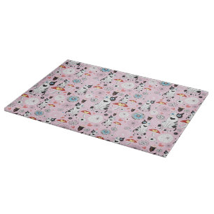 Planche À Découper motif des chats et des fleurs