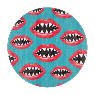Planche À Découper Motif des lèvres rouges des dents de requin