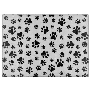 Planche À Découper Motif des pattes, pattes de chien, noir et blanc