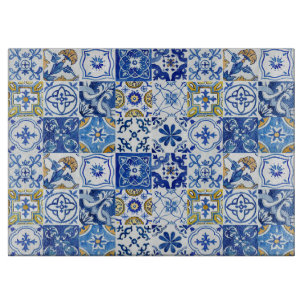 Planche À Découper Motif d'été bleu, blanc et jaune méditerranéen
