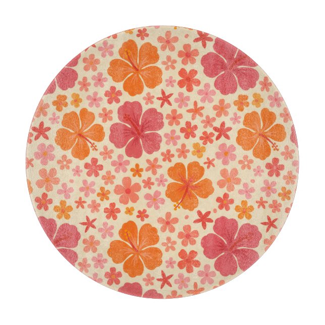 Planche À Découper Motif d'hibiscus hawaïen des années 60 (Devant)
