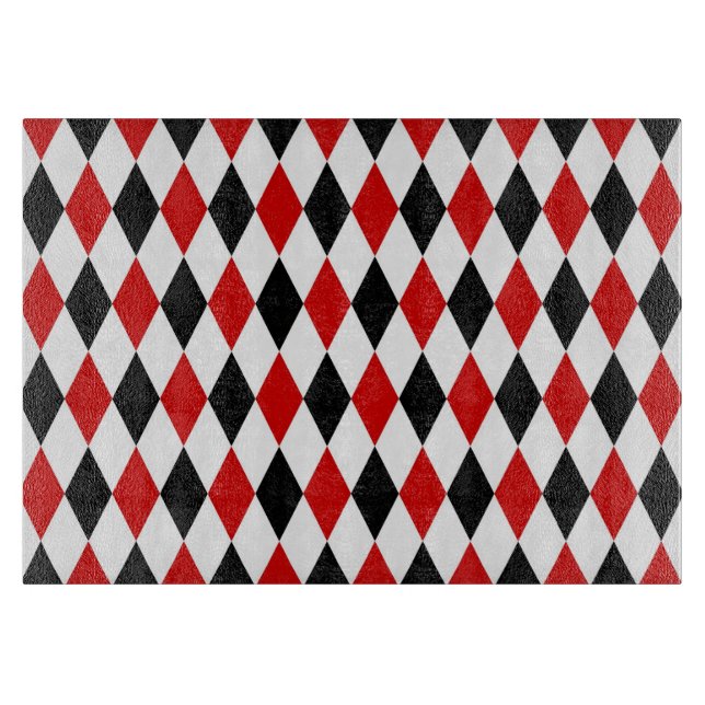 Planche À Découper Motif diamant rouge blanc arlequin noir (Devant)