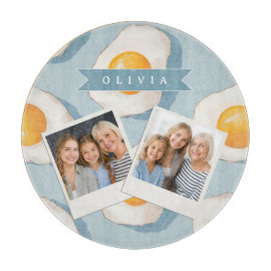 Planche À Découper Motif d'oeuf frit personnalisé amusant bleu drôle