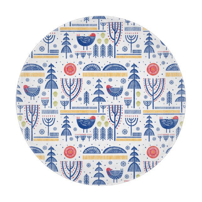 Planche À Découper Motif d'oiseau d'hiver d'art populaire (Devant)